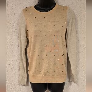 Loft - Women's Beige Sweater with Embellishments